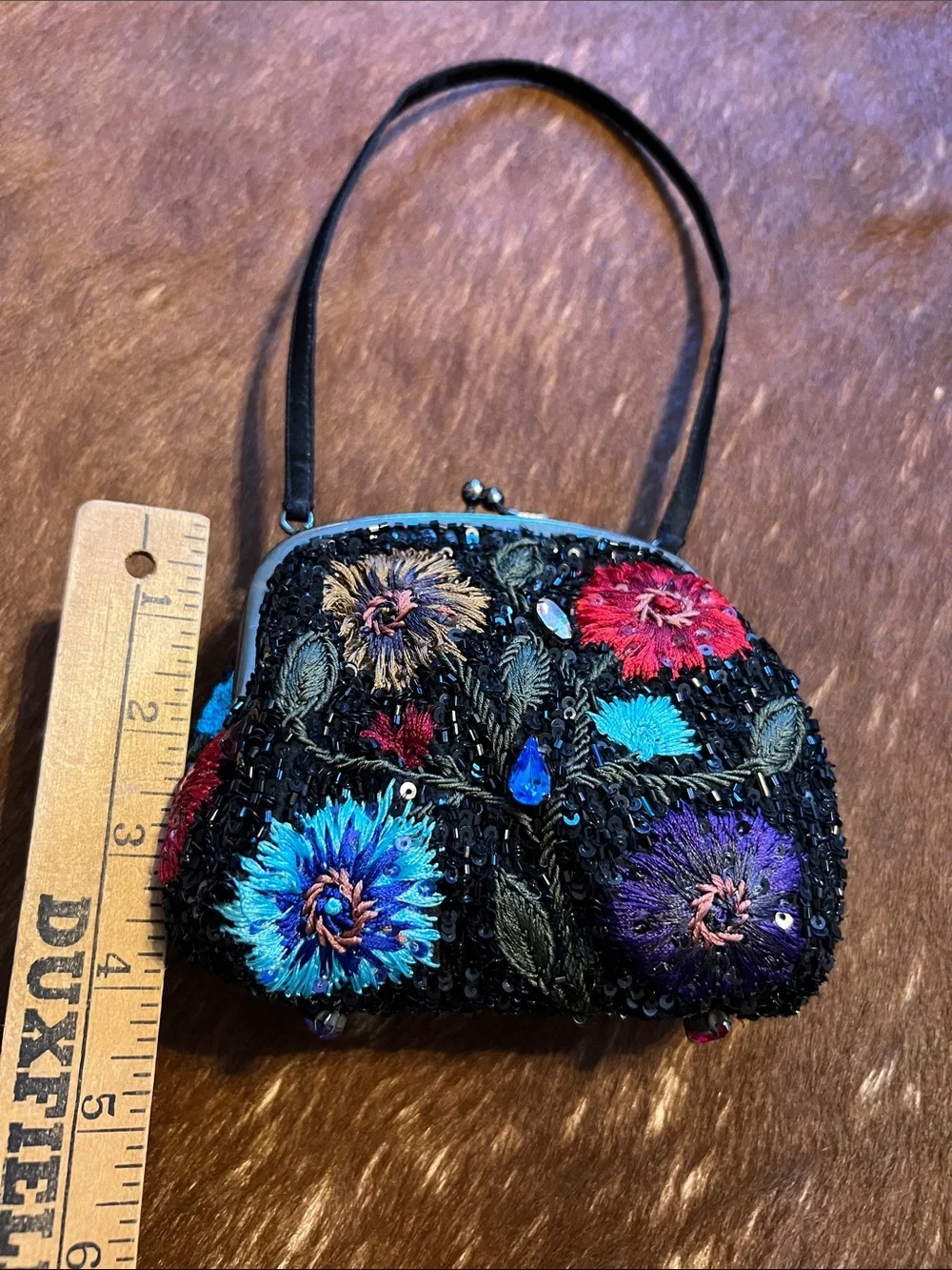 Santi Embroidered Black Floral Sequin Wristlet